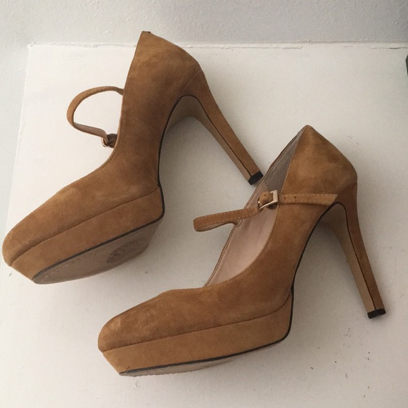 Vince Camuto "Joshlynn" Suede Mary Jane tan Pumps - Picture 5 of 17
